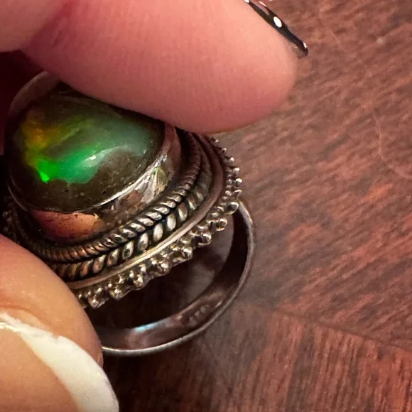 Sterling Silver and Natural Opal Statement Ring - Picture 9 of 11
